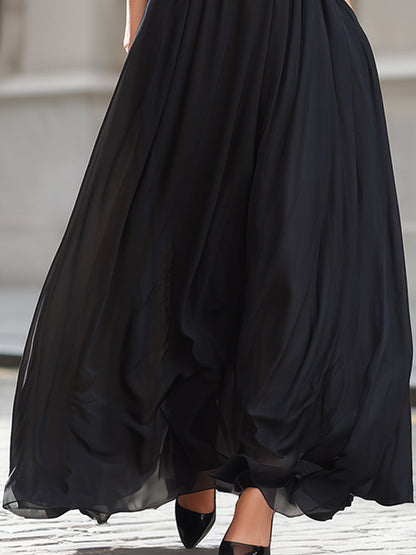 Elegant Halter Neck Flowing Maxi Dress